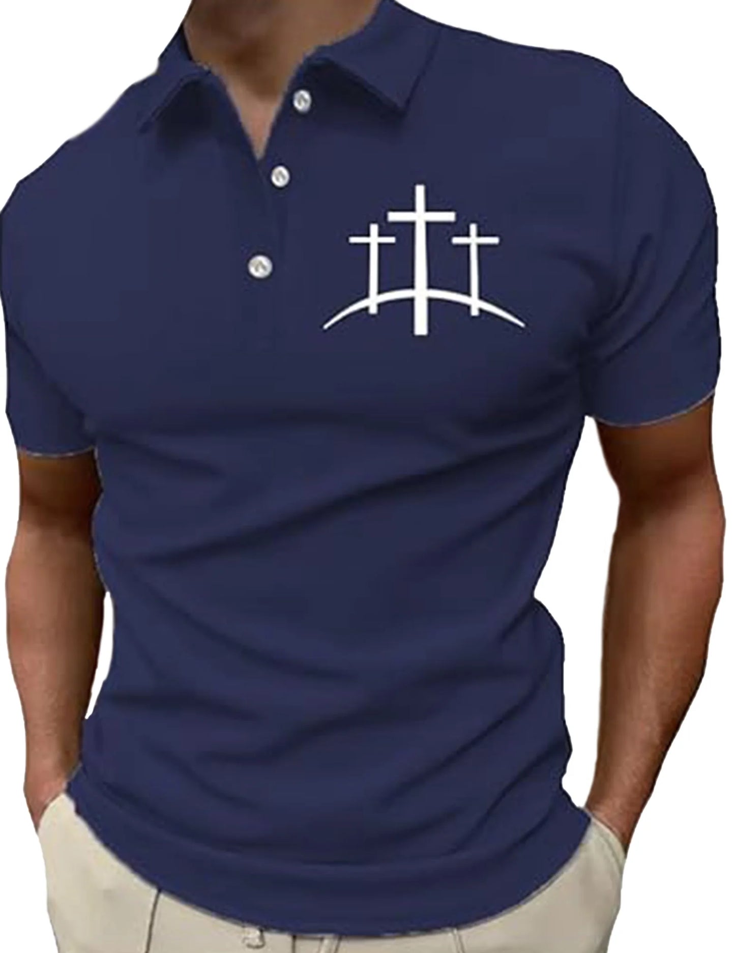 Men Faith Cross Sports Shirt Breathable Cross Pattern Printed Tops Comfortable Fit Shirts for Outdoor Activities Gathering Party