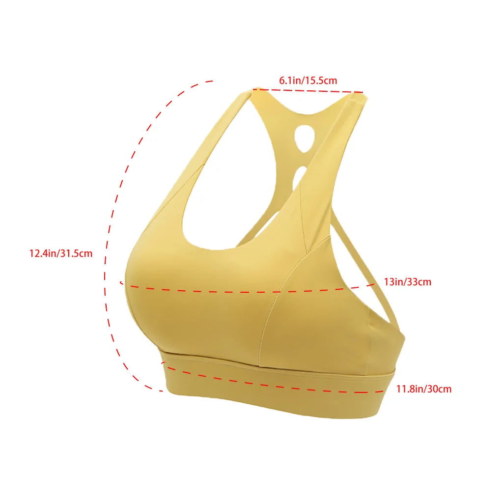 Women Sports Bra Push Up Female Gym Workout Tops Adjustable, M, Yellow