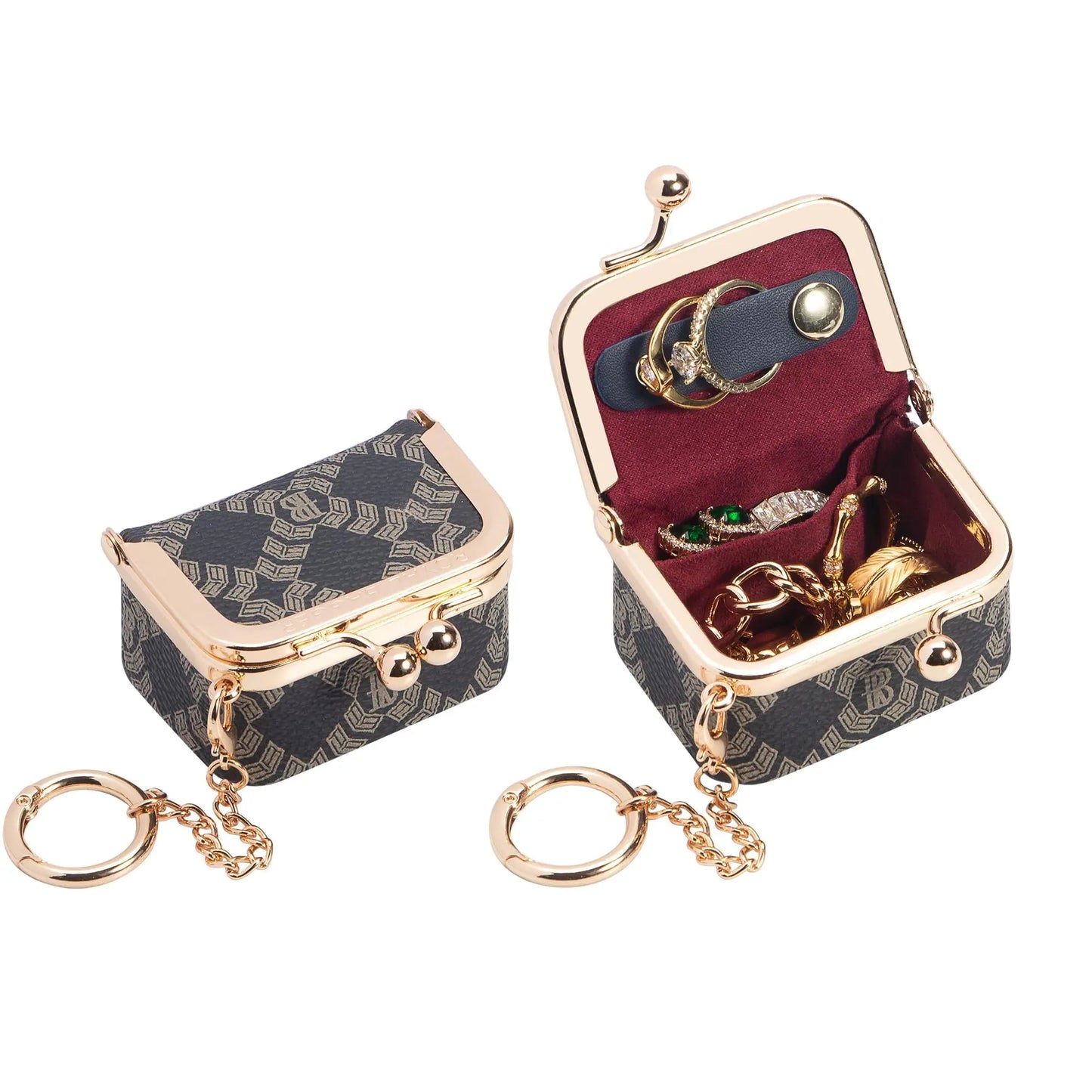 Royal Bagger Wallet Genuine Leather Kiss Lock Coin Purse Solid Color Square Leather Jewelry Bag Multifunctional Mini Small Item