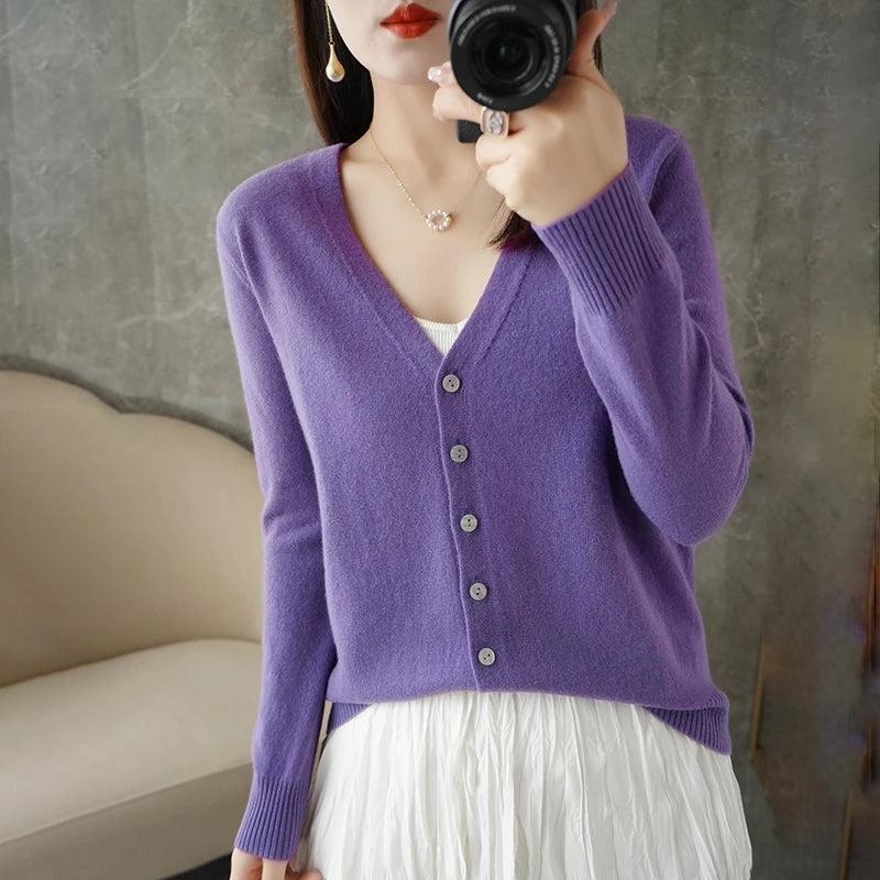 2024 New V-Neck Temperament Small Fragrant Wind Women Loose Sweater Sweater All Sweater Coat Special Offer Cardigan ZHI D035