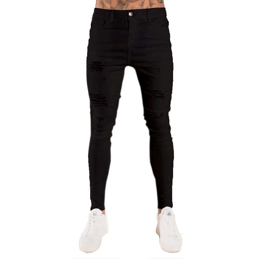 Man Pants Retro Washing Zipper Stretch Jeans Casual Slim Fit Trousers Male Plus Size Pencil Pants Denim Skinny Jeans for Men