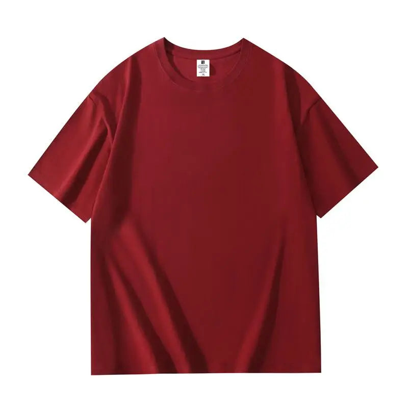 200 grams pure cotton short-sleeved custom logo solid-color round-neck T-shirt, loose large size, breathable T-shirt custom with