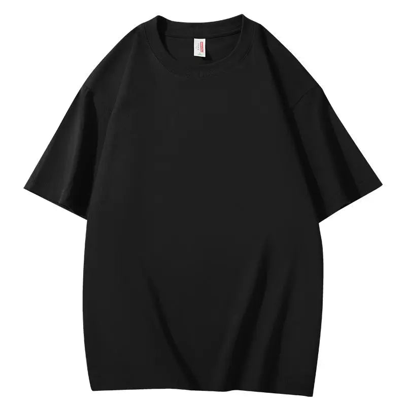 220 grams pure cotton short-sleeved custom logo solid-color round-neck T-shirt, loose large size, breathable T-shirt custom with
