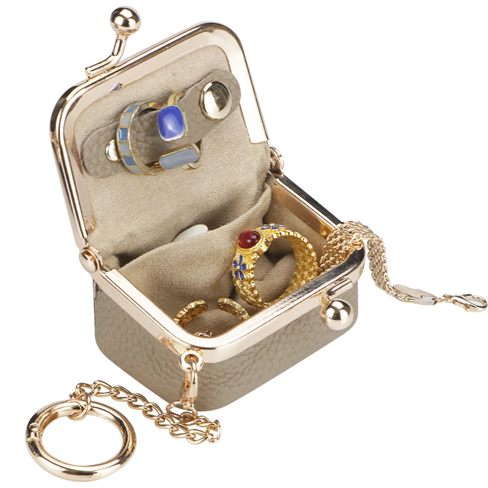 Royal Bagger Wallet Genuine Leather Kiss Lock Coin Purse Solid Color Square Leather Jewelry Bag Multifunctional Mini Small Item