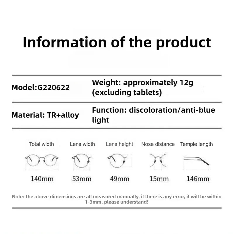 Photochromic Anti Blue Light Blocking Reading Glasses Stylish Large Frames for Man and Woman Presbyopia Eyewea Plano Eyeglasses