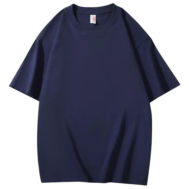 220 grams pure cotton short-sleeved custom logo solid-color round-neck T-shirt, loose large size, breathable T-shirt custom with