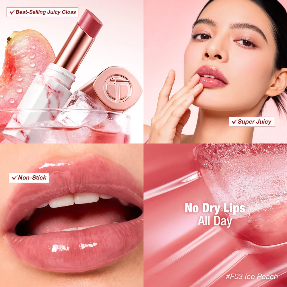 O.TWO.O Lipstick Glossy Lip Tint Mirror Ice-film 24h Moisturize Nourish Smooth Long-Lasting Wear Gloss Lip Glaze Lipstick Makeup