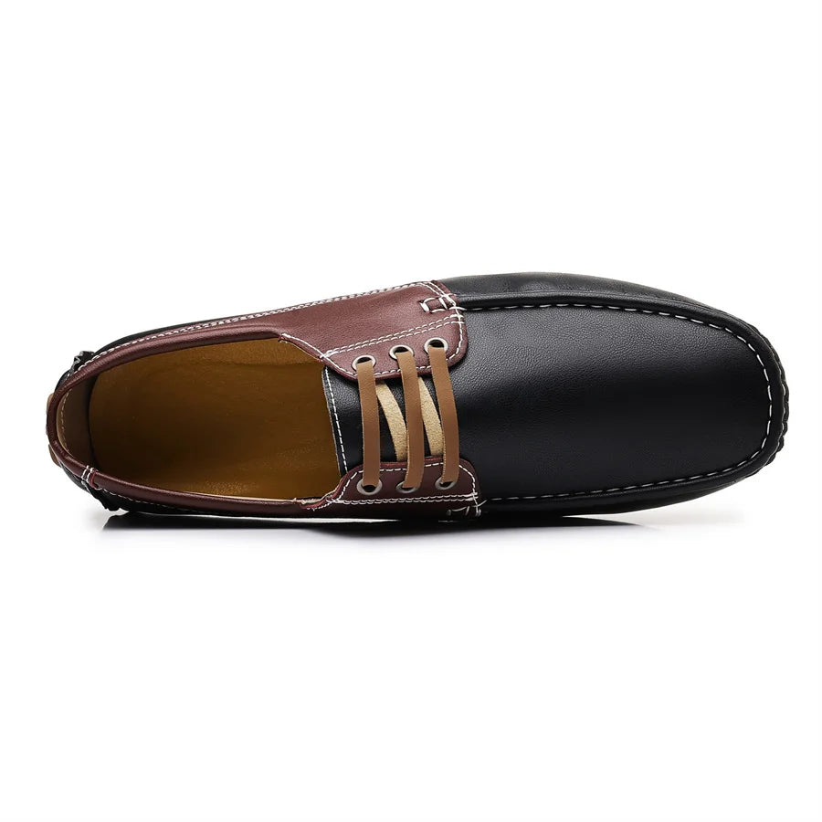 Men's Trendy Round Toe Loafer Shoes, Slip on Comfy Non Slip for Outdoor Walking Traveling Men's Soft PU Leather Lace-Up Casual