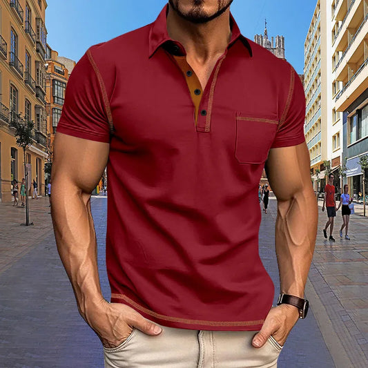 Summer Men's Short Sleeve Polo Shirt 2024 New Pocket Lapel Top, Breathable Polyester Casual Men's Polo Shirt for Daily Wear