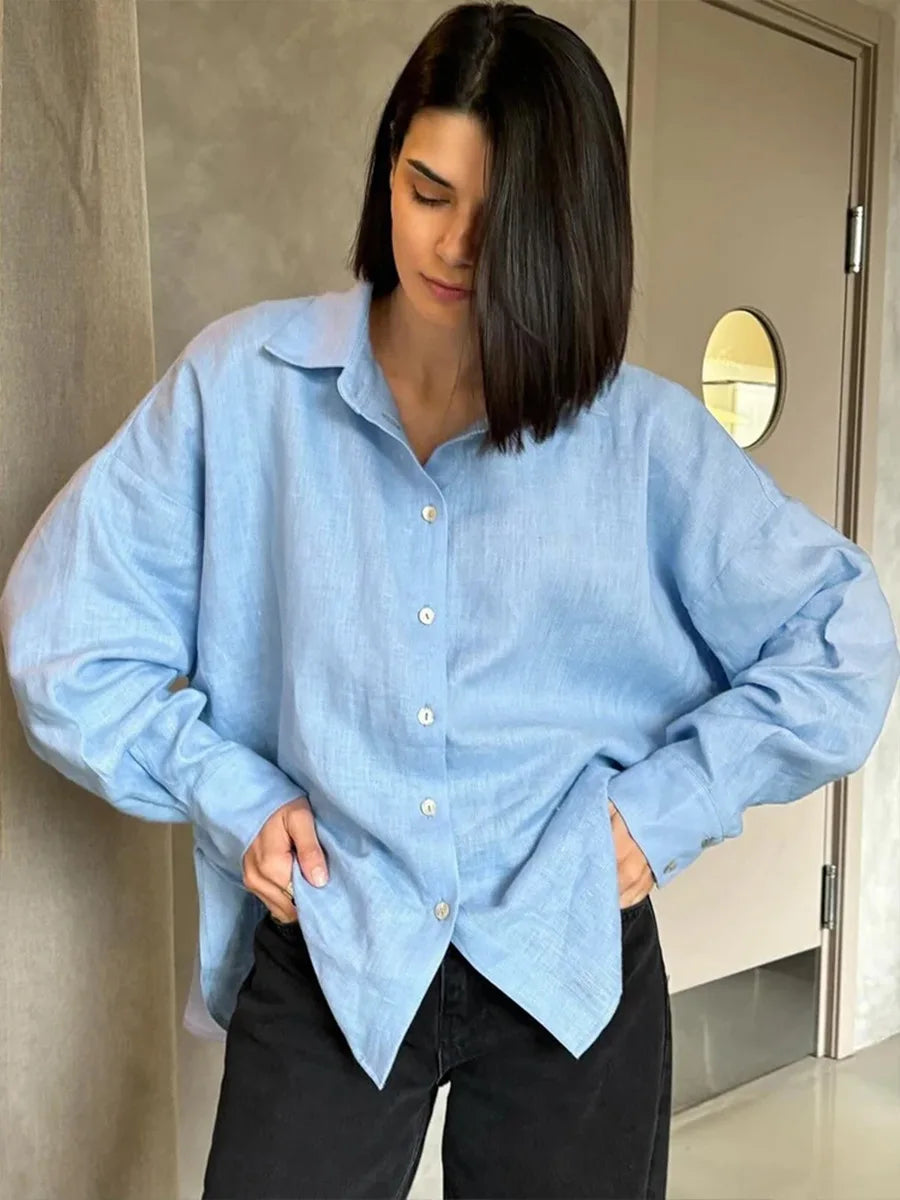 Bornladies 100% Cotton Spring Summer Versatile Lazy Casual Shirt Women&
