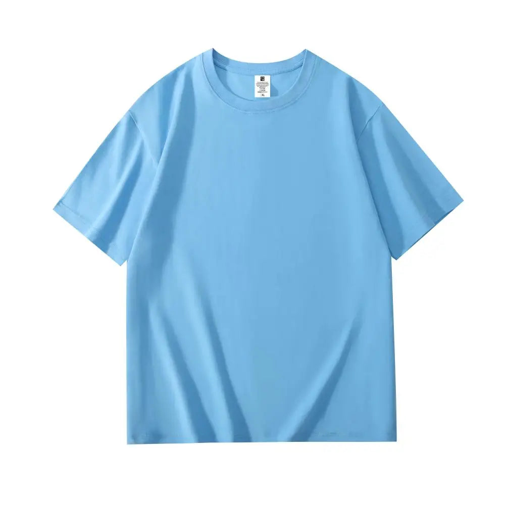 200 grams pure cotton short-sleeved custom logo solid-color round-neck T-shirt, loose large size, breathable T-shirt custom with