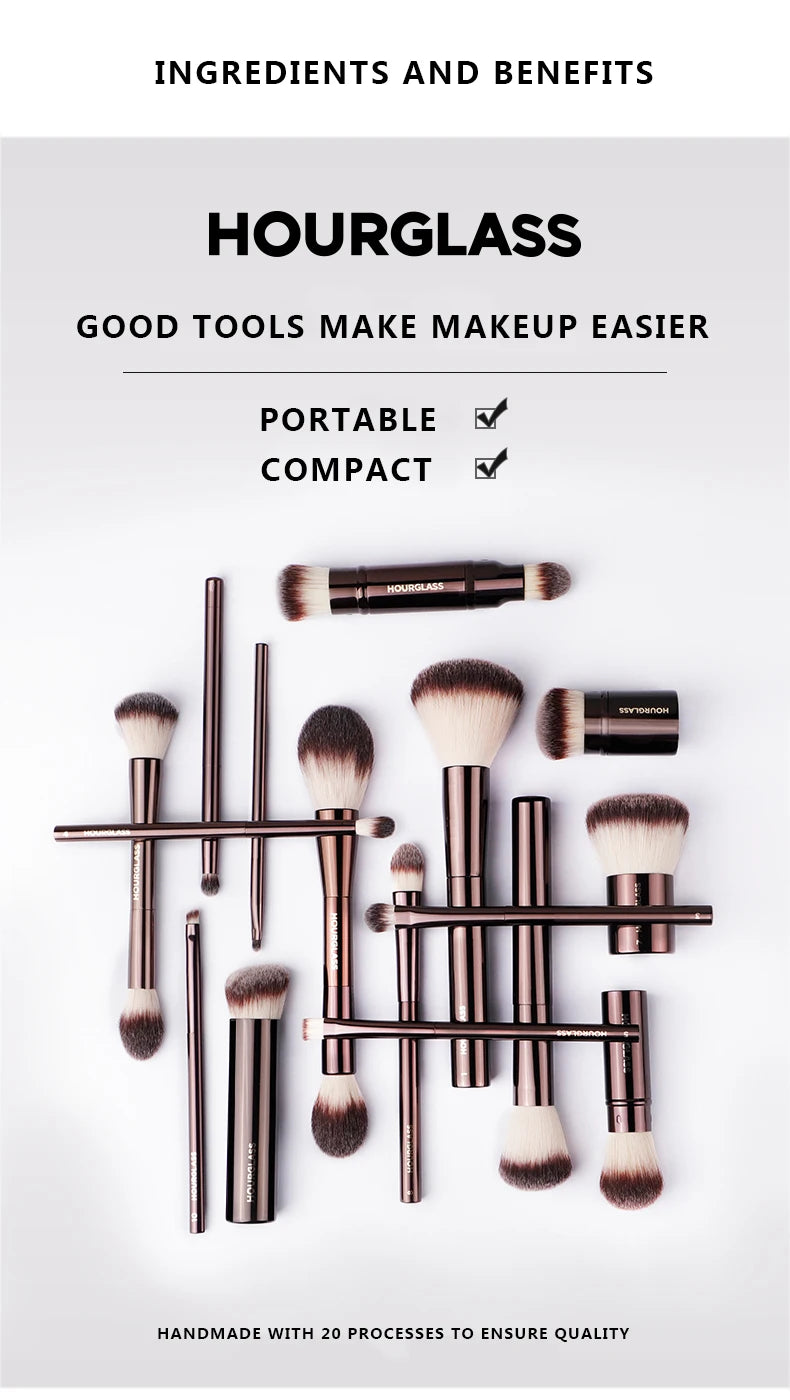 Hourglass Makeup Brush- No.24 Four-Head Multifunctional Brush Loose Powder Foundation Concealer Eyeshadow Concealed Makeup Brush