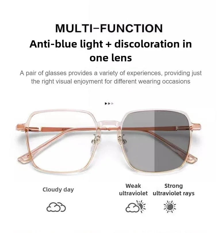Photochromic Anti Blue Light Blocking Reading Glasses Stylish Large Frames for Man and Woman Presbyopia Eyewea Plano Eyeglasses