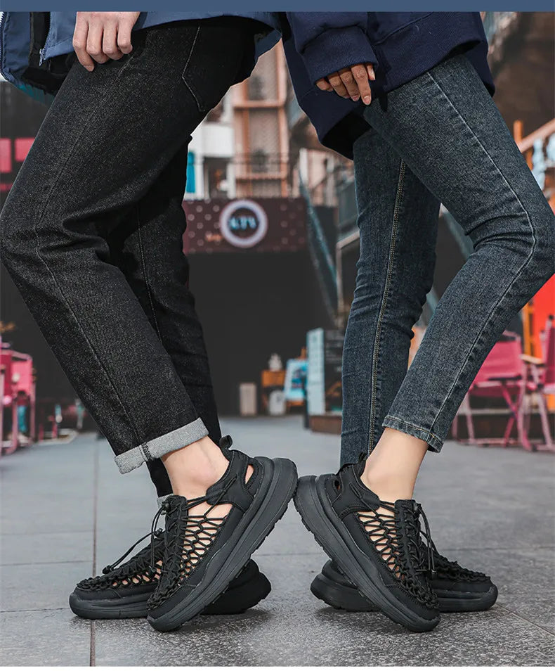 Summer Hand-woven Couple Sandals Brand Designer Men Sandals High Quality Men's Flat Casual Shoes Outdoor Thick Bottom Sandals