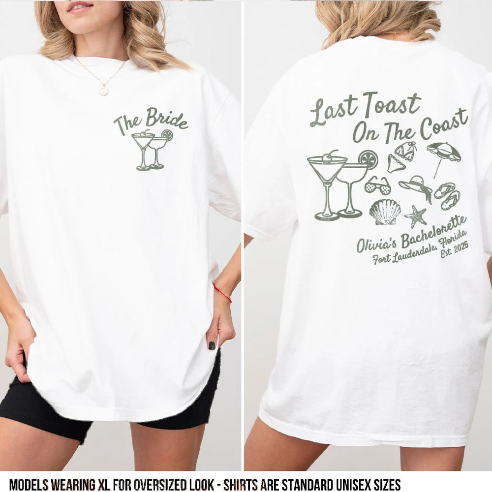 Women Last Toast On The Coast Shirts Beach Bachelorette Party Shirts Funny Comfort Shirts Cotton Y2K Top Daily Trendy Streetwear