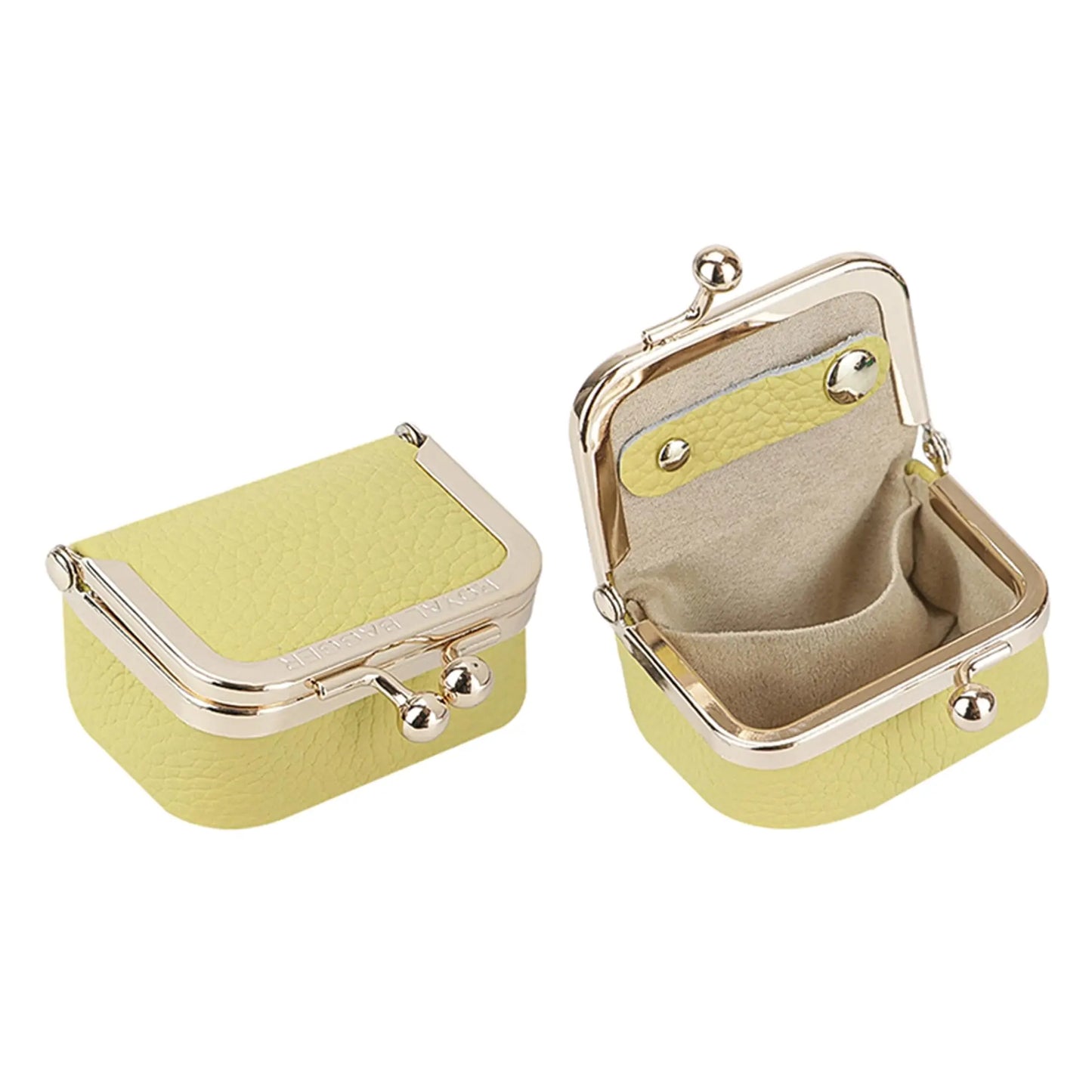 Royal Bagger Wallet Genuine Leather Kiss Lock Coin Purse Solid Color Square Leather Jewelry Bag Multifunctional Mini Small Item