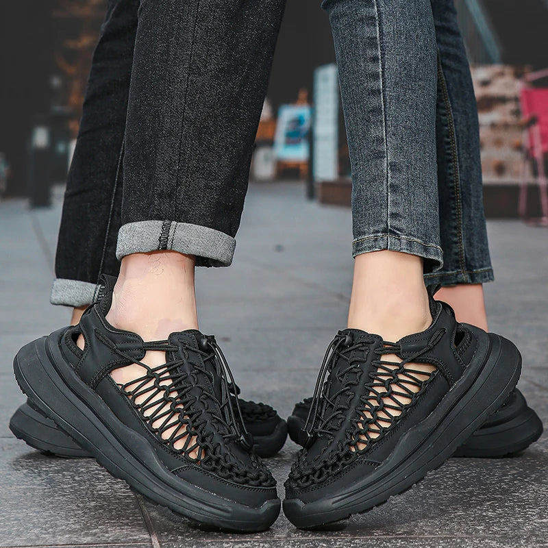 Summer Hand-woven Couple Sandals Brand Designer Men Sandals High Quality Men's Flat Casual Shoes Outdoor Thick Bottom Sandals