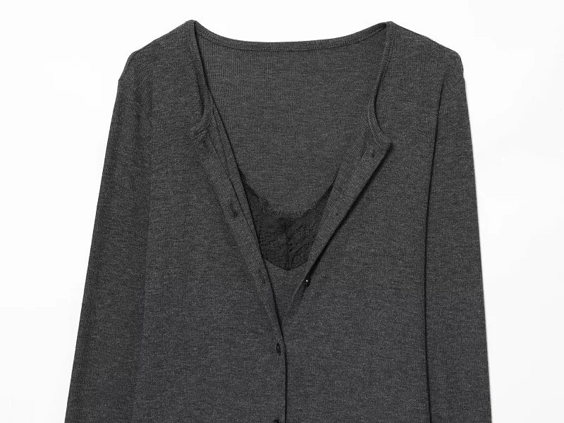 MUJER Lace Cropped Cardigan Women Button up Knit Tops Woman Vintage Knitwears Long Sleeve Knitted Cardigans Sweaters for Women