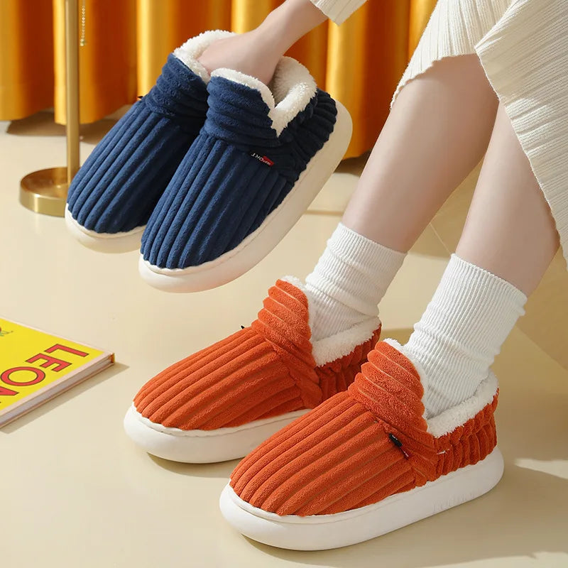 Evshine Soft Sole Slippers For Women Winter Fashion Women Fur Slippers Fuzzy Plush Men Slippers Warm Furry Women Cotton Shoes