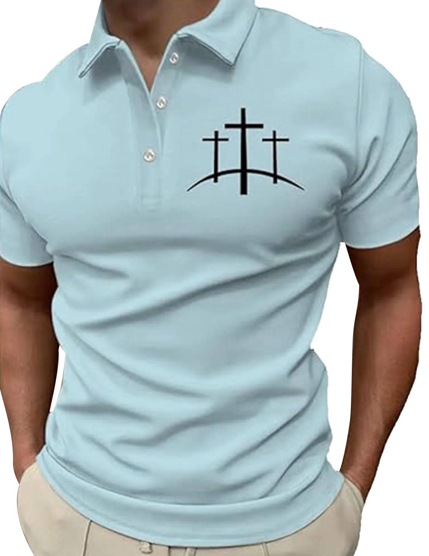 Men Faith Cross Sports Shirt Breathable Cross Pattern Printed Tops Comfortable Fit Shirts for Outdoor Activities Gathering Party