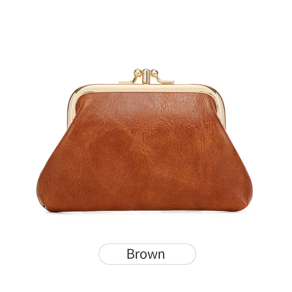 Cute Clip Lock Women's Coin Purse Retro Solid Color Bifold Kiss Lock Small Wallet Simple PU Leather Lipstick Portable Pocket Bag