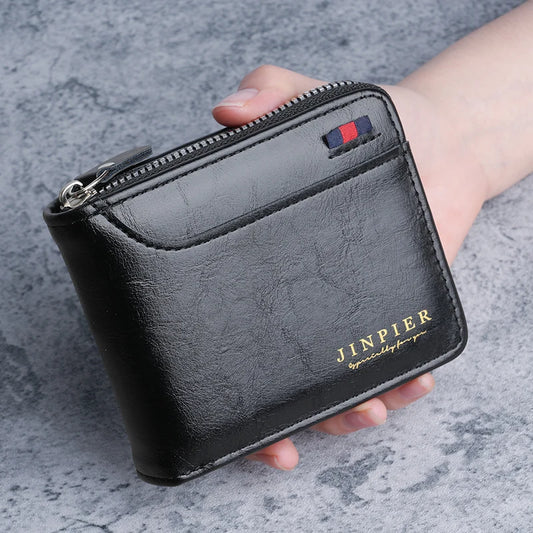 2026 New Men's Short Wallet with Zipper Large Capacity Multi-Card Slot Small Clutch Business Retro Coin Purse