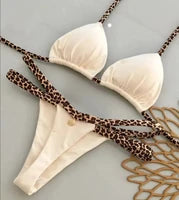 New Solid Color White Bikini Women suit Low Waist Lace-up Fashionable Swimsuit Two-piece Set
