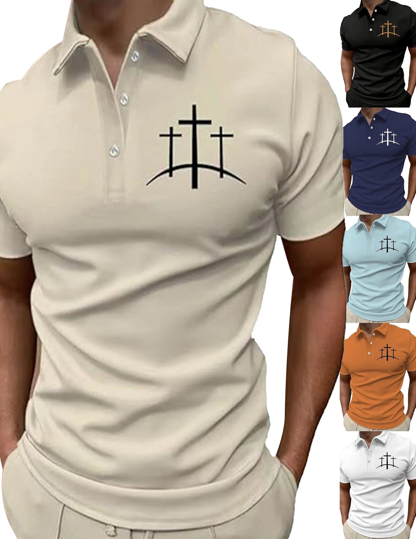 Men Faith Cross Sports Shirt Breathable Cross Pattern Printed Tops Comfortable Fit Shirts for Outdoor Activities Gathering Party