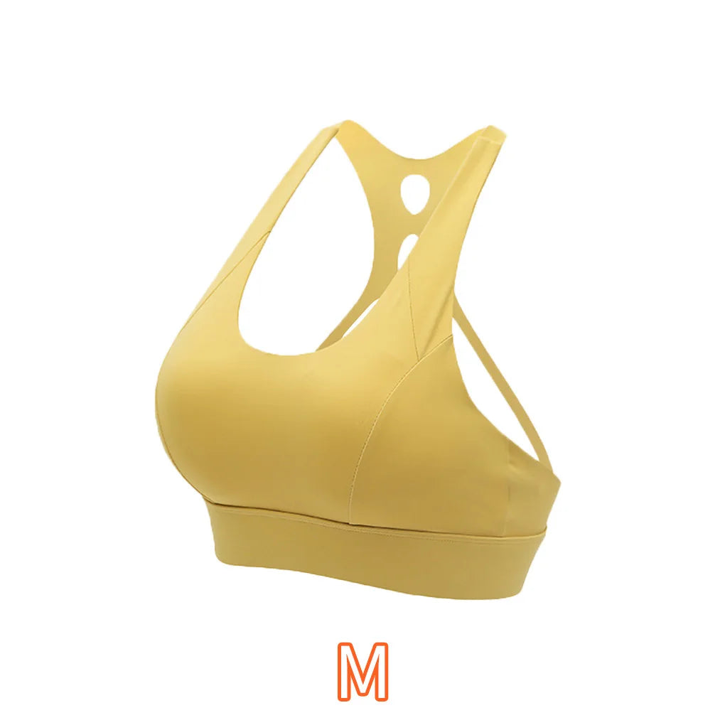 Women Sports Bra Push Up Female Gym Workout Tops Adjustable, M, Yellow