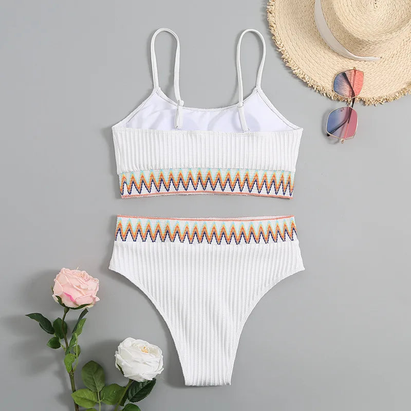 Sexy High Waist Swimsuit Women White Bikini 2025 Patchwork Swimwear Female Biquini Brazilian Bikini Set Beachwear Bathing Suit