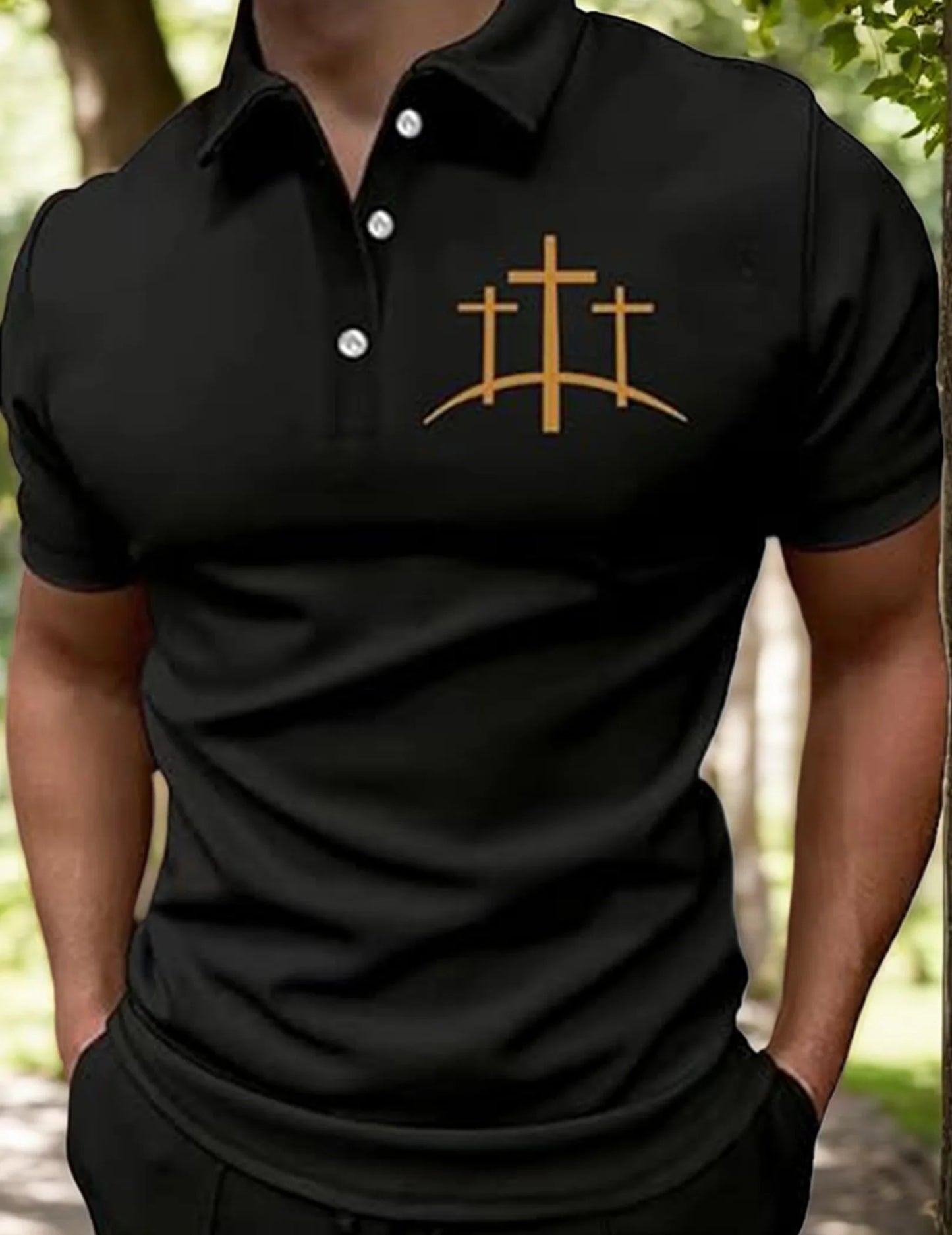 Men Faith Cross Sports Shirt Breathable Cross Pattern Printed Tops Comfortable Fit Shirts for Outdoor Activities Gathering Party