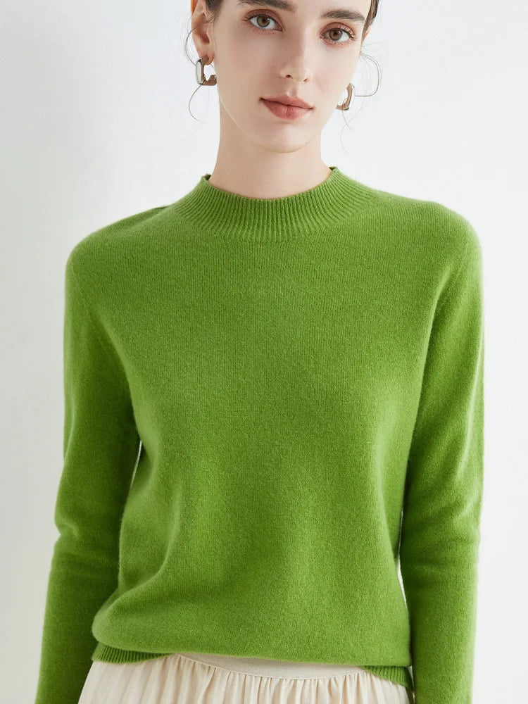 Women 100% Merino Wool Sweater For Autumn Winter  First Line Seamless Half-high Collar Pullover Basic Top OL Solid Soft Cashmere