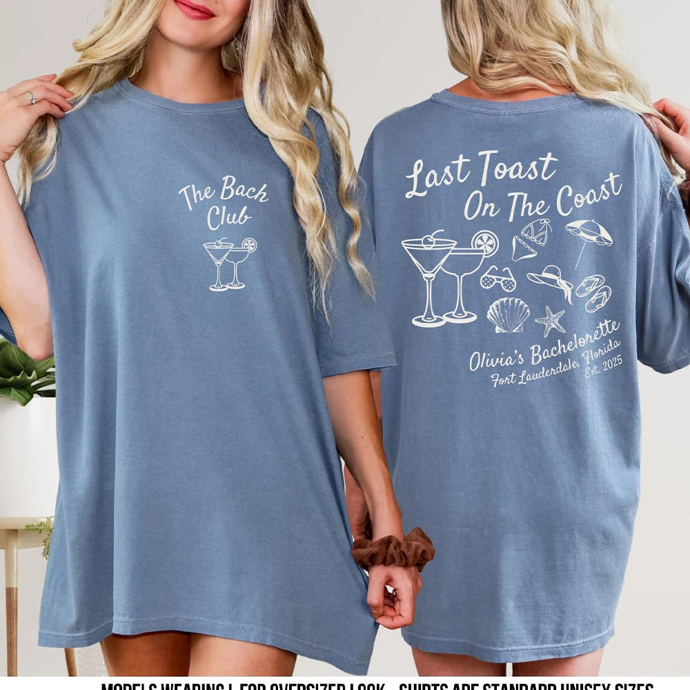 Women Last Toast On The Coast Shirts Beach Bachelorette Party Shirts Funny Comfort Shirts Cotton Y2K Top Daily Trendy Streetwear