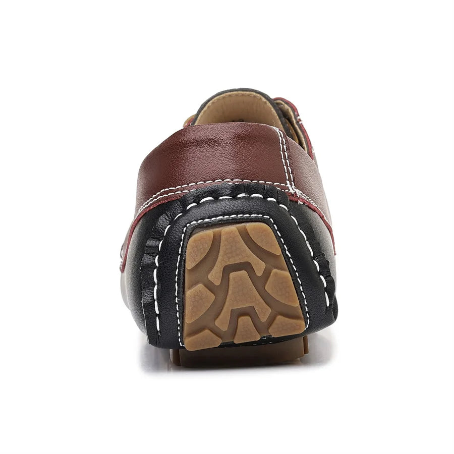 Men's Trendy Round Toe Loafer Shoes, Slip on Comfy Non Slip for Outdoor Walking Traveling Men's Soft PU Leather Lace-Up Casual