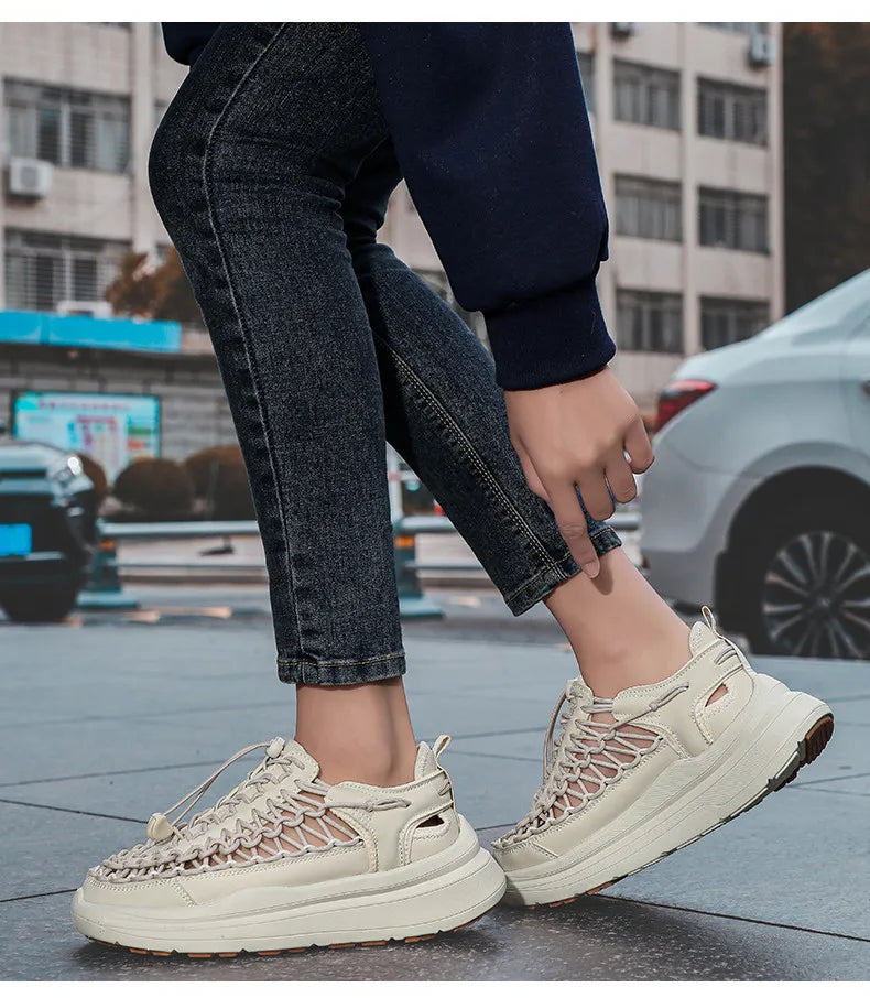 Summer Hand-woven Couple Sandals Brand Designer Men Sandals High Quality Men's Flat Casual Shoes Outdoor Thick Bottom Sandals