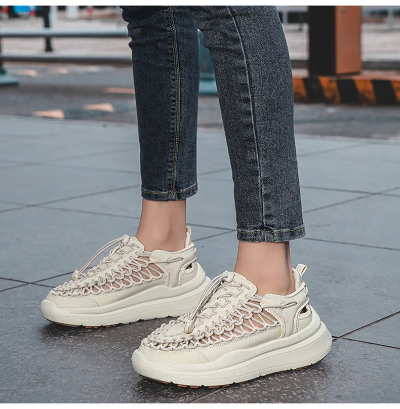 Summer Hand-woven Couple Sandals Brand Designer Men Sandals High Quality Men's Flat Casual Shoes Outdoor Thick Bottom Sandals