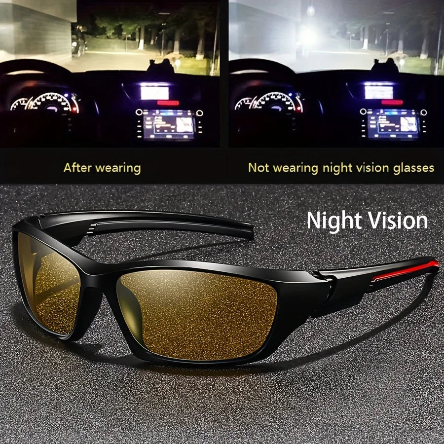 Square Yellow Night Vision Anti-Glare Goggles for Men Women Driving Fishing Beach Sunglasses UV Protection Polycarbonate Glasses