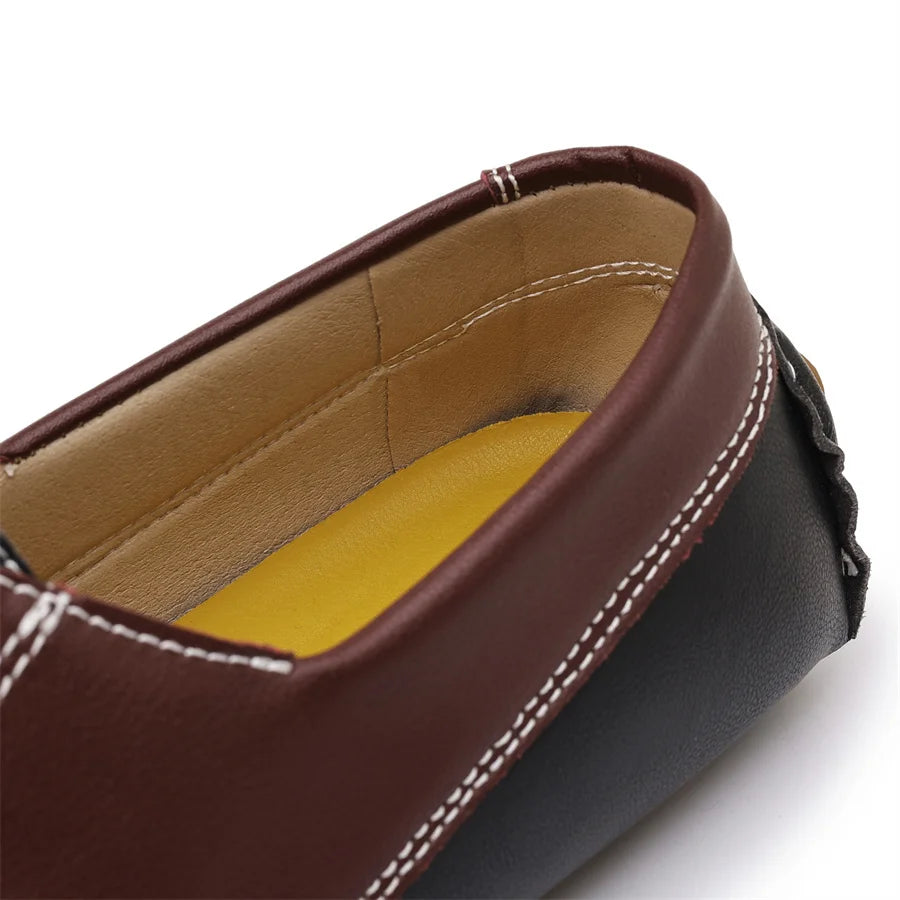 Men's Trendy Round Toe Loafer Shoes, Slip on Comfy Non Slip for Outdoor Walking Traveling Men's Soft PU Leather Lace-Up Casual