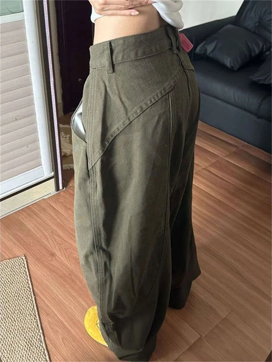Botvotee Baggye Jeans for Women Army Green High Waist Loose Vintage Y2k  Long Denim Pants Female Fashion Streetwear Washed Jeans