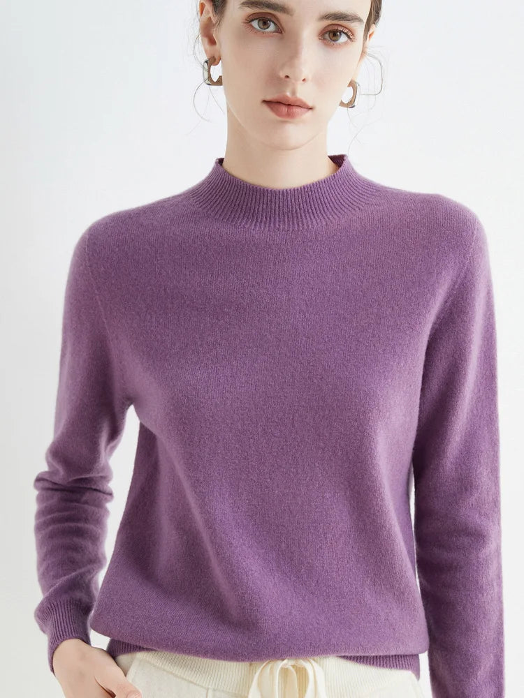 Women 100% Merino Wool Sweater For Autumn Winter  First Line Seamless Half-high Collar Pullover Basic Top OL Solid Soft Cashmere