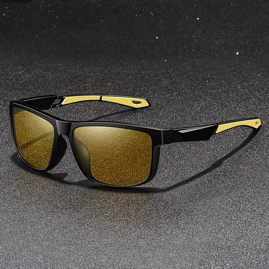 Square Yellow Night Vision Anti-Glare Goggles for Men Women Driving Fishing Beach Sunglasses UV Protection Polycarbonate Glasses