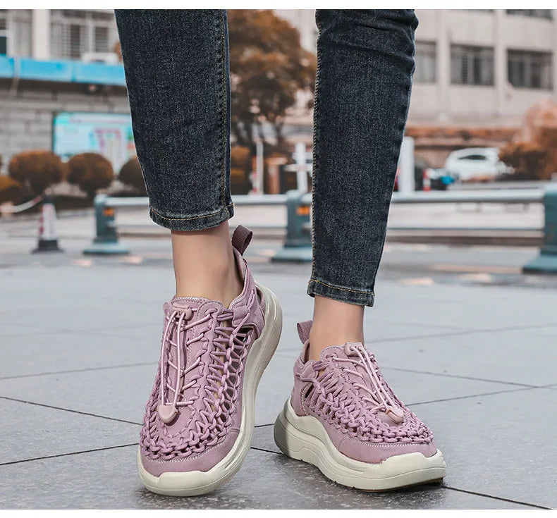 Summer Hand-woven Couple Sandals Brand Designer Men Sandals High Quality Men's Flat Casual Shoes Outdoor Thick Bottom Sandals