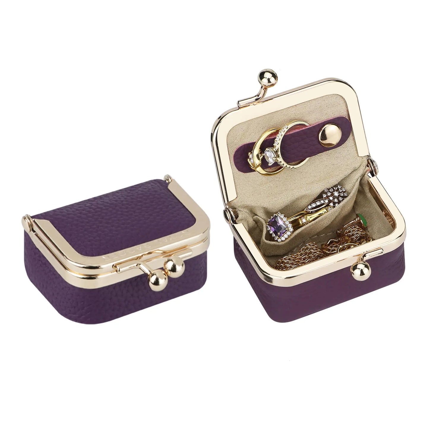 Royal Bagger Wallet Genuine Leather Kiss Lock Coin Purse Solid Color Square Leather Jewelry Bag Multifunctional Mini Small Item