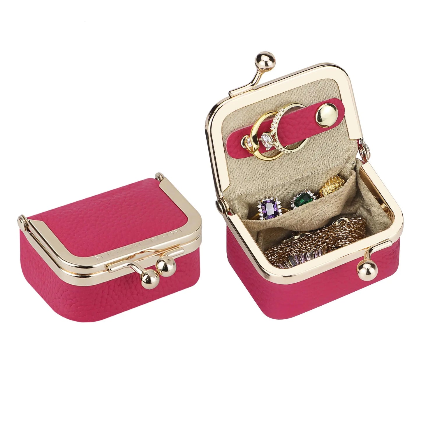 Royal Bagger Wallet Genuine Leather Kiss Lock Coin Purse Solid Color Square Leather Jewelry Bag Multifunctional Mini Small Item