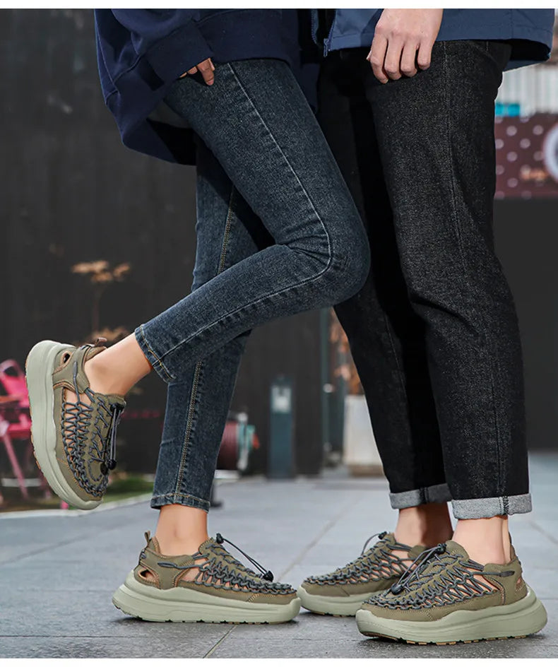 Summer Hand-woven Couple Sandals Brand Designer Men Sandals High Quality Men's Flat Casual Shoes Outdoor Thick Bottom Sandals
