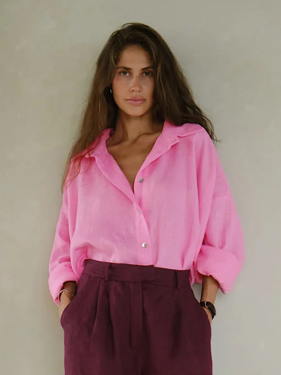 Bornladies 100% Cotton Spring Summer Versatile Lazy Casual Shirt Women&