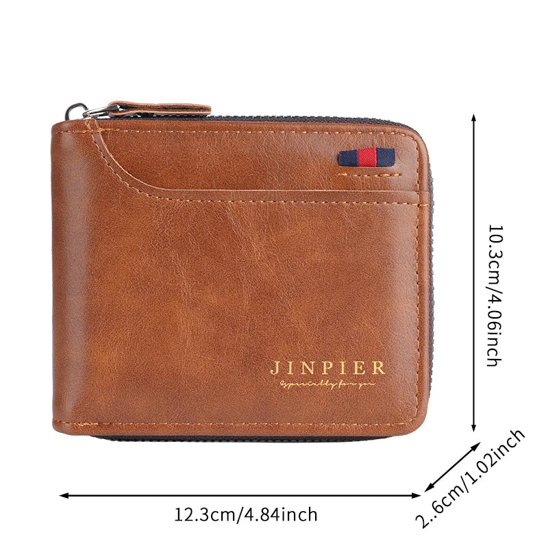 2026 New Men's Short Wallet with Zipper Large Capacity Multi-Card Slot Small Clutch Business Retro Coin Purse