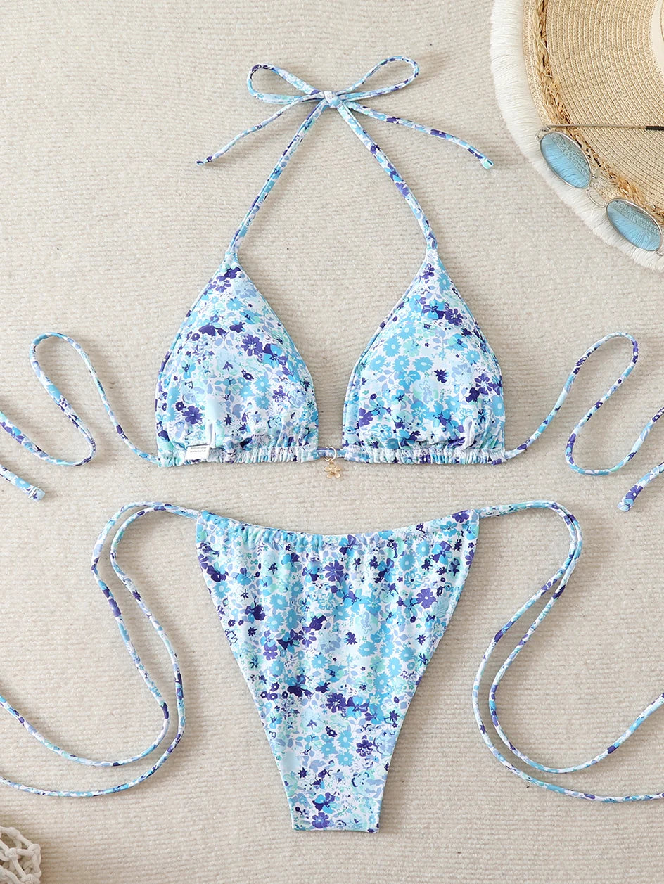 Micro Thong Bikini Triangle Swimwear Sexy Lace Bikini Set 2026 Swimsuit Women 2 Piece Beachwear Bandage Bathing Suits Beach Wear
