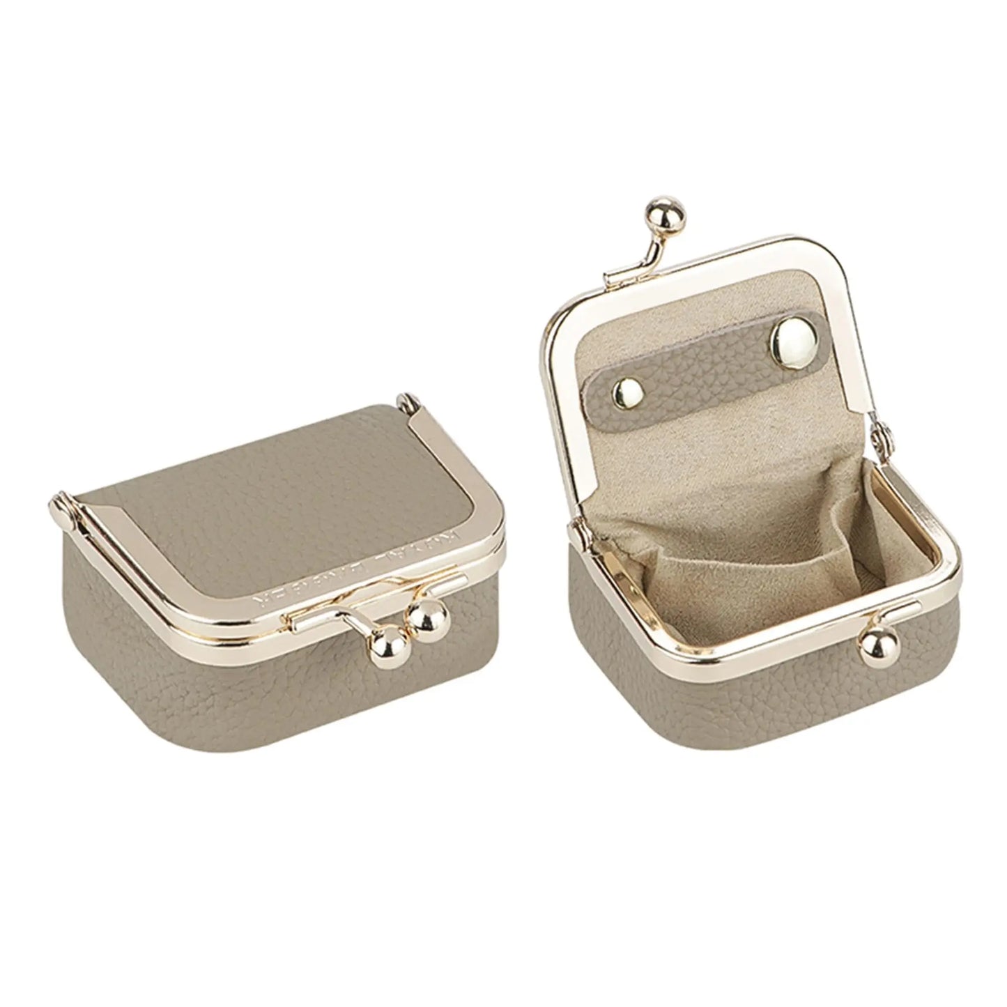Royal Bagger Wallet Genuine Leather Kiss Lock Coin Purse Solid Color Square Leather Jewelry Bag Multifunctional Mini Small Item