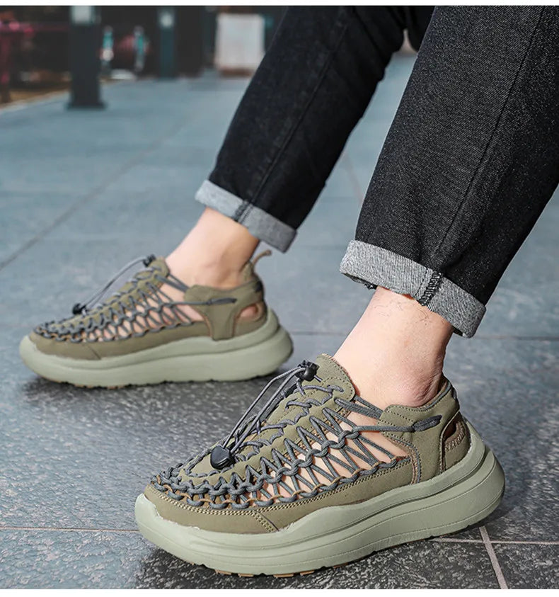 Summer Hand-woven Couple Sandals Brand Designer Men Sandals High Quality Men's Flat Casual Shoes Outdoor Thick Bottom Sandals